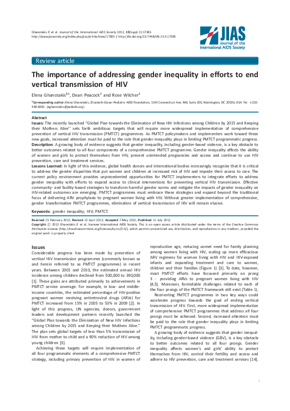 (PDF) The importance of addressing gender inequality in efforts to end ...
