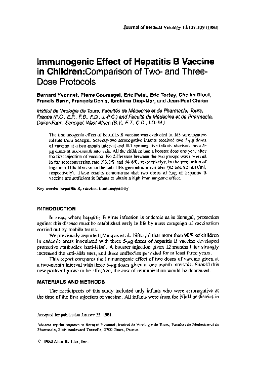 (PDF) Immunogenic effect of hepatitis B vaccine in children: Comparison ...