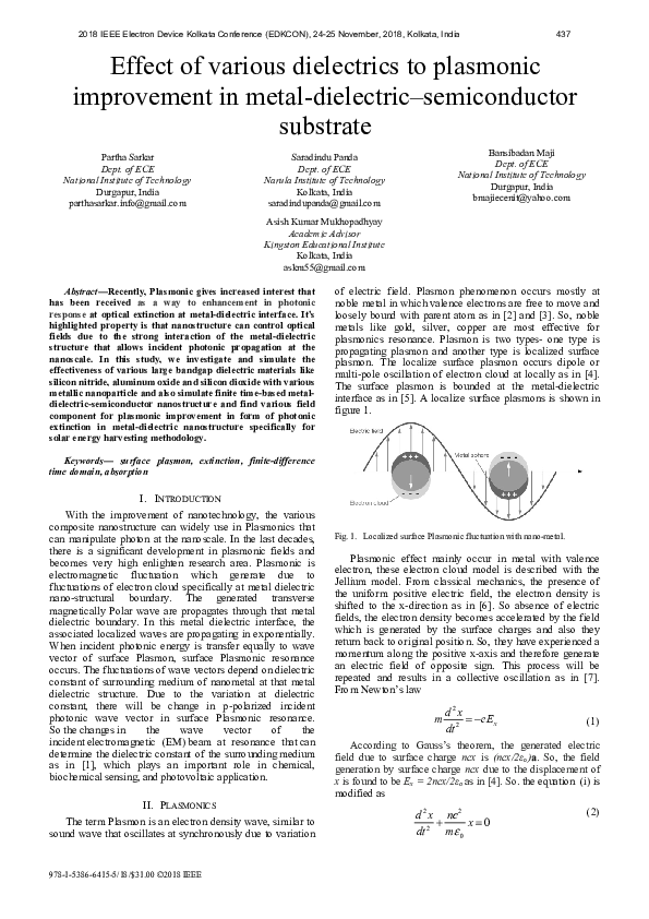 (PDF) Effect of Various Dielectrics to Plasmonic Improvement in Metal ...