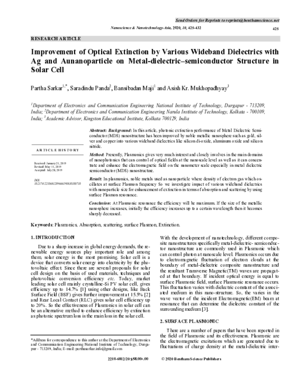 (PDF) Improvement of Optical Extinction by Various Wideband Dielectrics ...