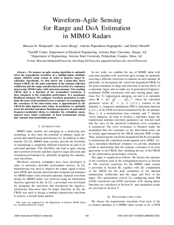 (PDF) Waveform-agile sensing for range and DoA estimation in MIMO radars