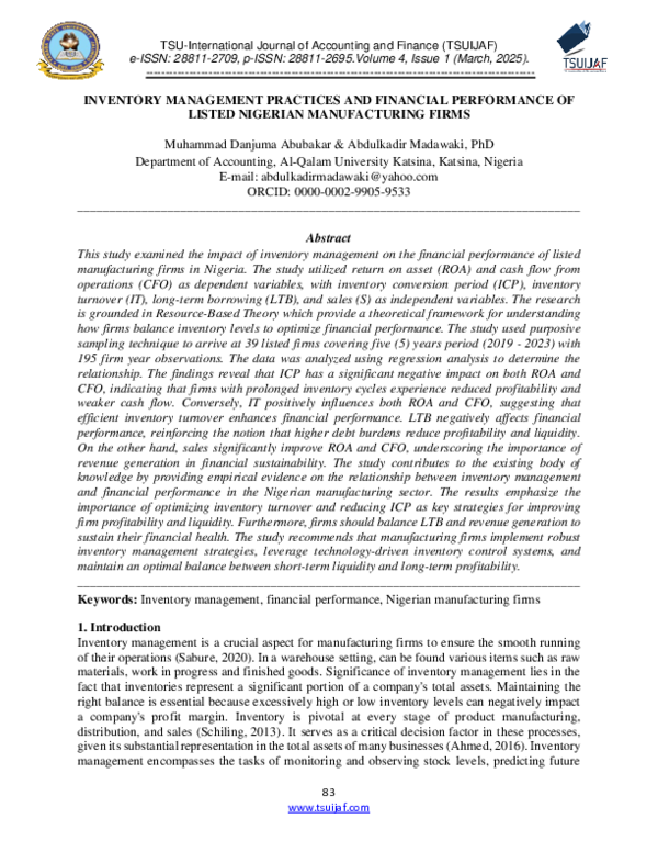 (PDF) INVENTORY MANAGEMENT PRACTICES AND FINANCIAL PERFORMANCE OF ...