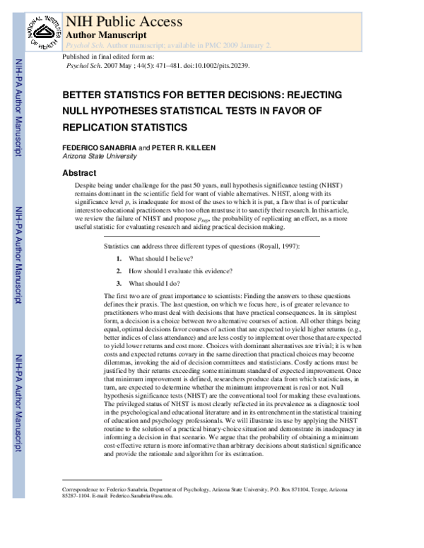(PDF) Better statistics for better decisions: Rejecting null hypotheses ...
