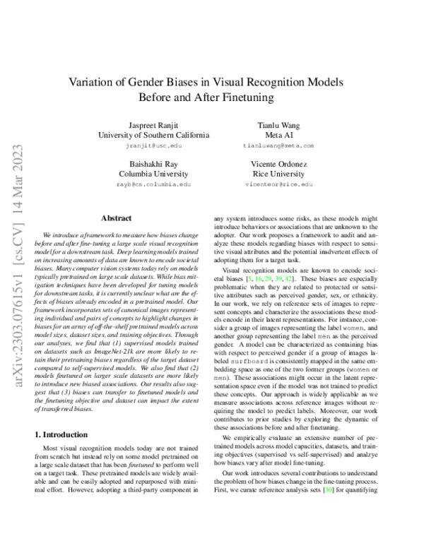 (PDF) Variation of Gender Biases in Visual Recognition Models Before ...