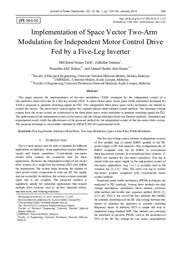 (PDF) Implementation of Space Vector Two-Arm Modulation for Independent ...