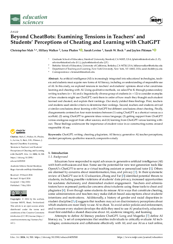 (PDF) Beyond CheatBots: Examining Tensions in Teachers’ and Students ...