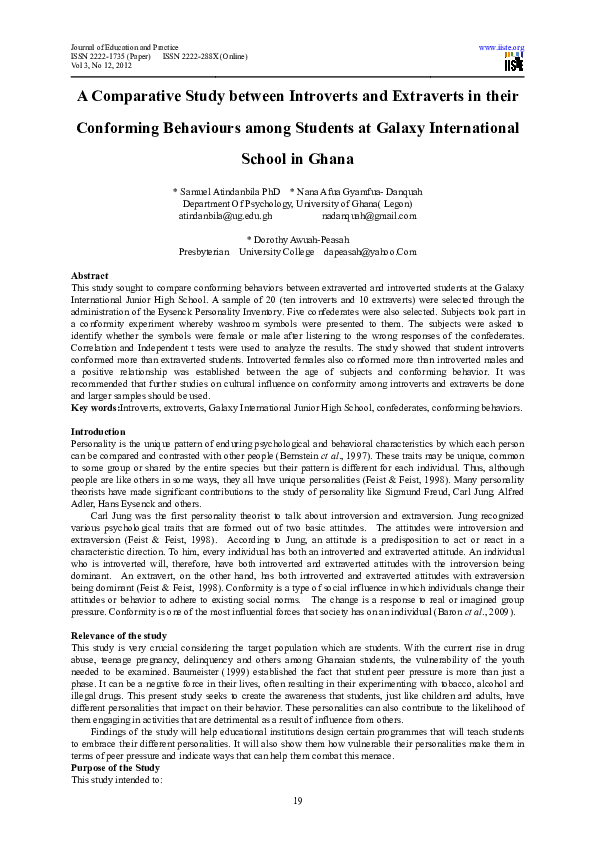 (PDF) A Comparative Study between Introverts and Extraverts in their ...