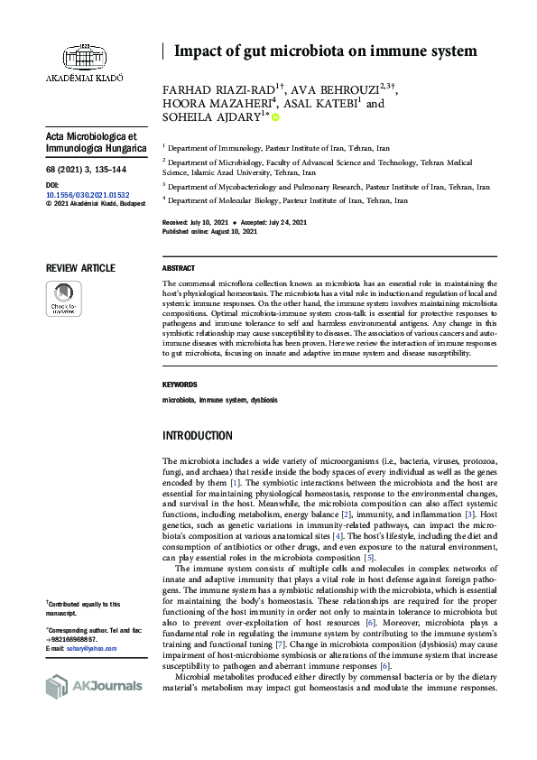 (PDF) Impact of gut microbiota on immune system