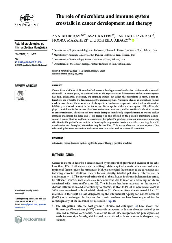 (PDF) The role of microbiota and immune system crosstalk in cancer ...
