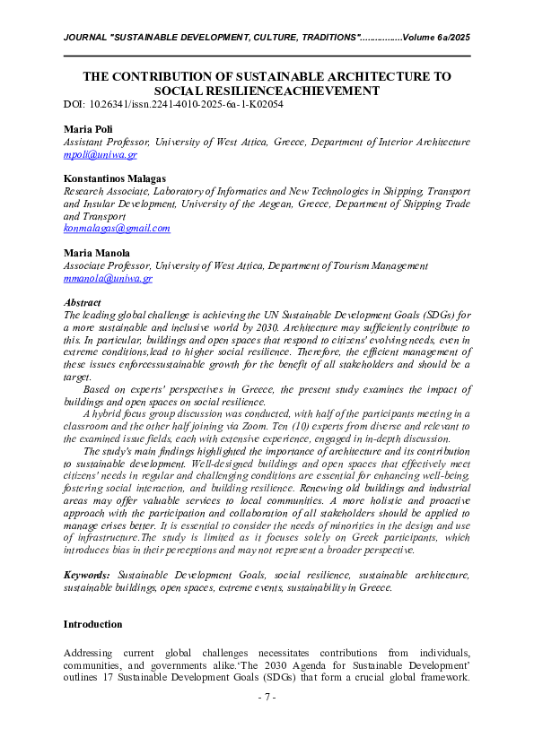 (PDF) THE CONTRIBUTION OF SUSTAINABLE ARCHITECTURE TO SOCIAL ...