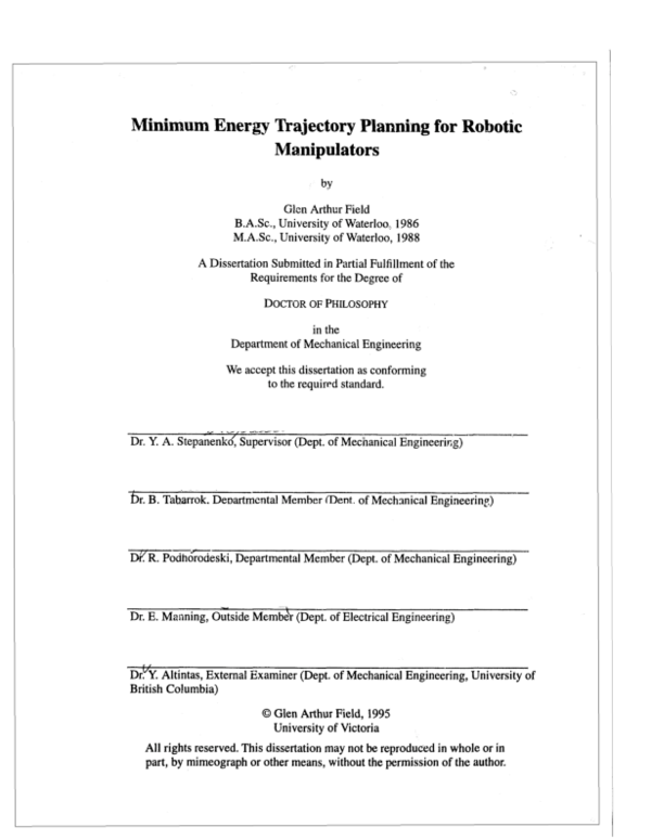 (PDF) Minimum energy trajectory planning for robotic manipulators