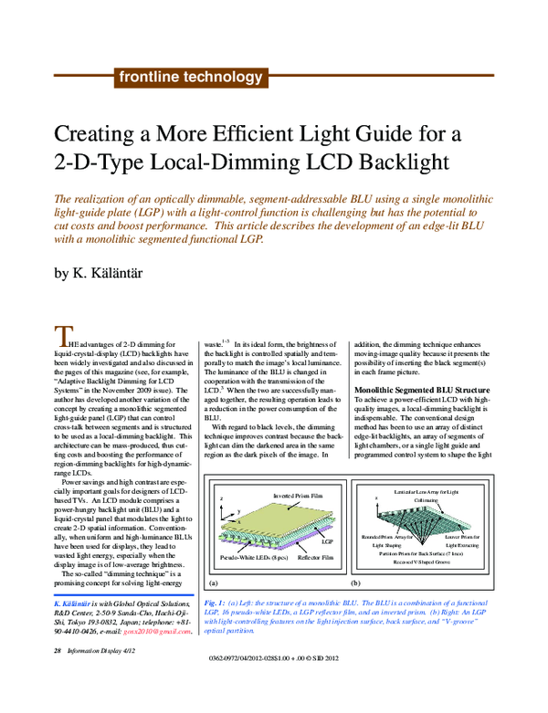 (PDF) Creating a More Efficient Light Guide for a 2‐D‐Type Local ...