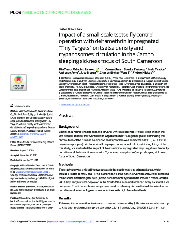 (PDF) Impact of a small-scale tsetse fly control operation with ...