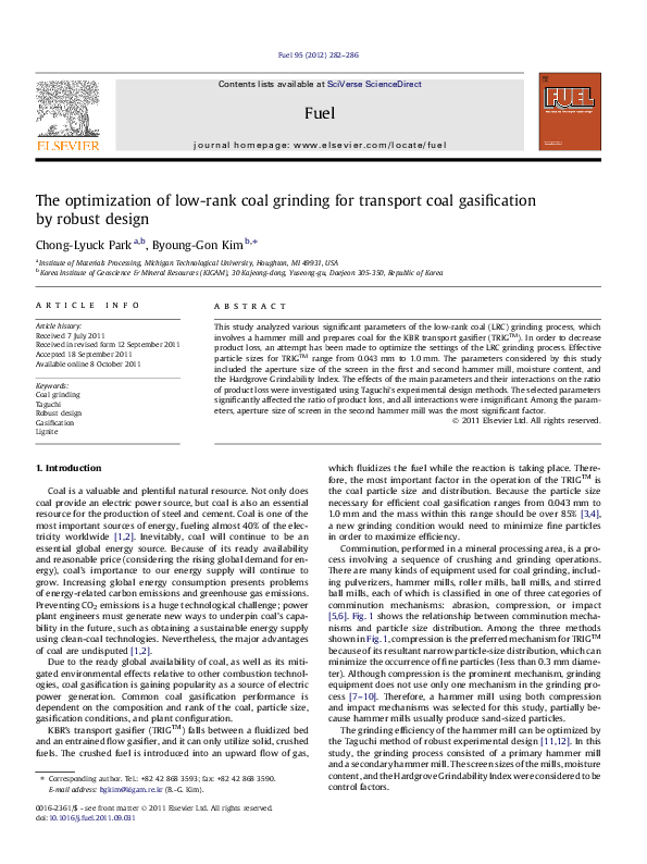 (PDF) The optimization of low-rank coal grinding for transport coal ...