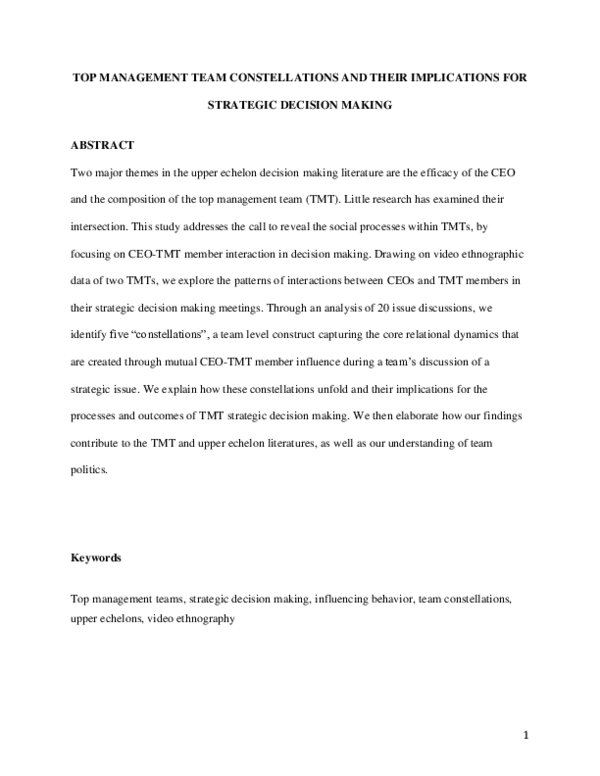 (PDF) Top management team constellations and their implications for ...