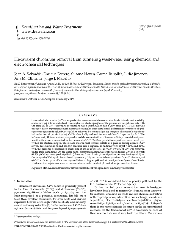 (PDF) Hexavalent chromium removal from tunneling wastewater using ...