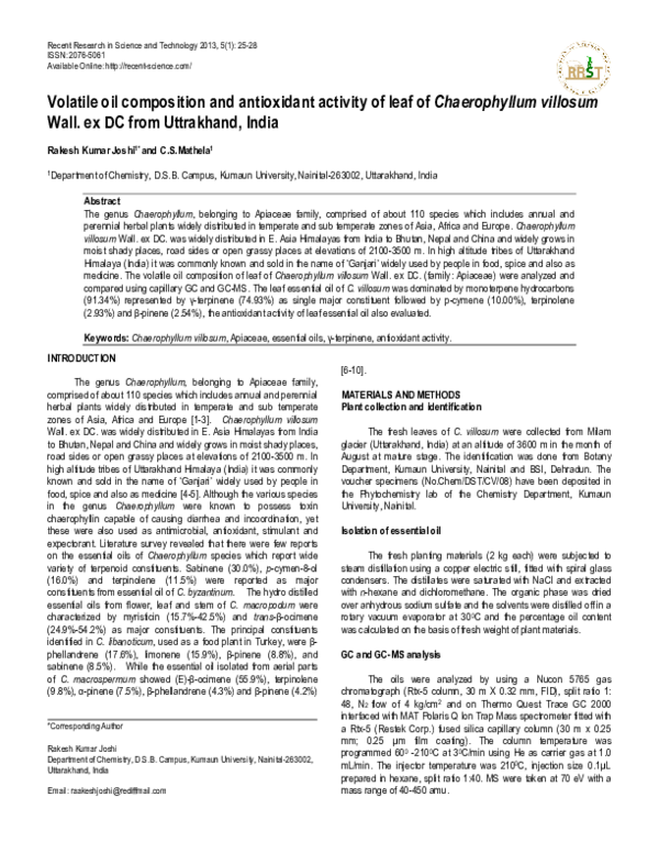 (PDF) Volatile oil composition and antioxidant activity of leaf of ...