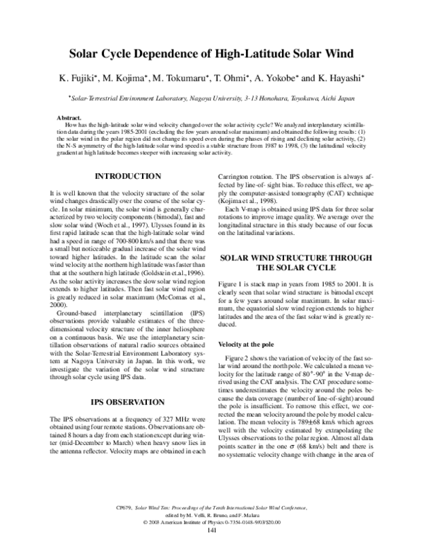 (PDF) Solar Cycle Dependence of High-Latitude Solar Wind