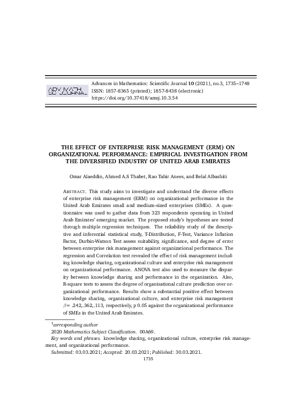 (PDF) The Effect of Enterprise Risk Management (Erm) on Organizational ...