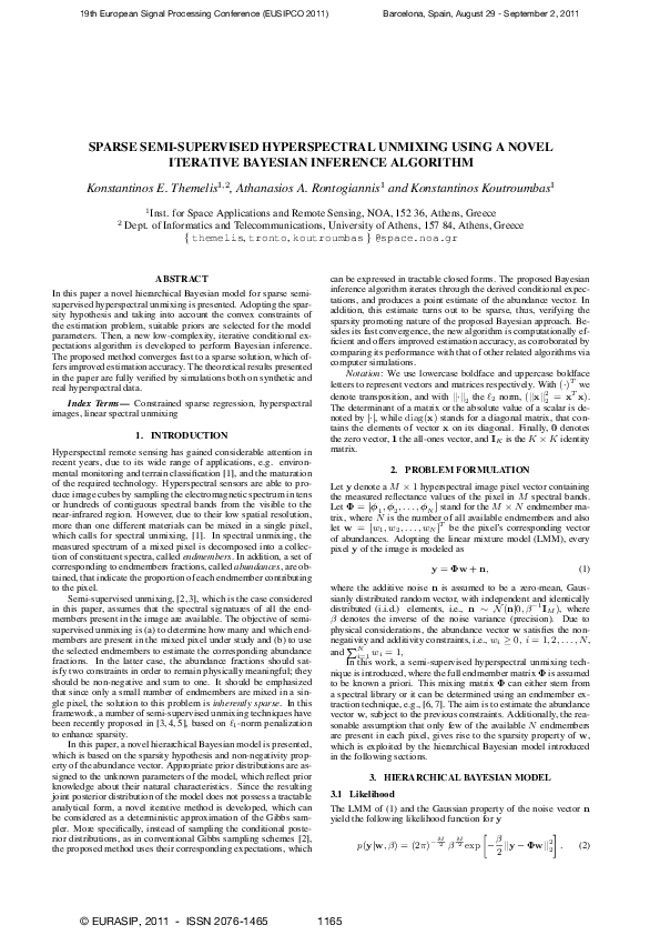 (PDF) Sparse semi-supervised hyperspectral unmixing using a novel ...