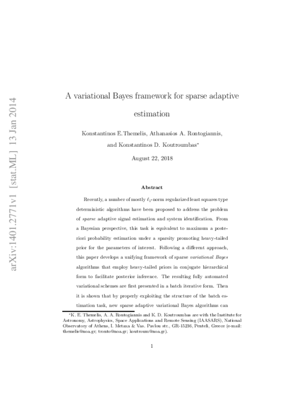 (PDF) A Variational Bayes Framework for Sparse Adaptive Estimation