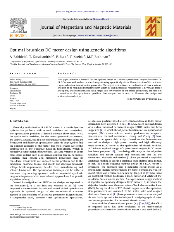(PDF) Optimal brushless DC motor design using genetic algorithms