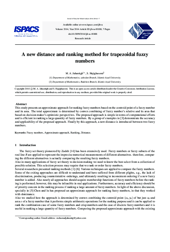 (PDF) A new distance and ranking method for trapezoidal fuzzy numbers