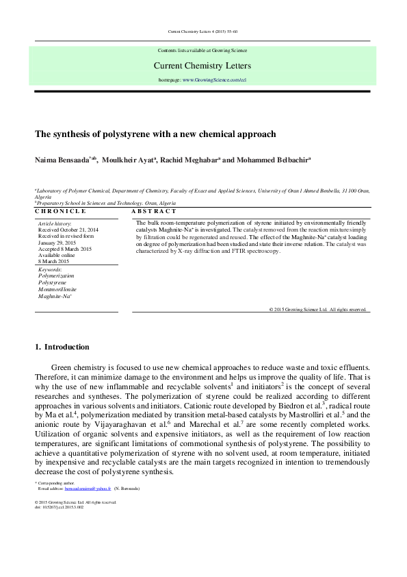 (PDF) The synthesis of polystyrene with a new chemical approach