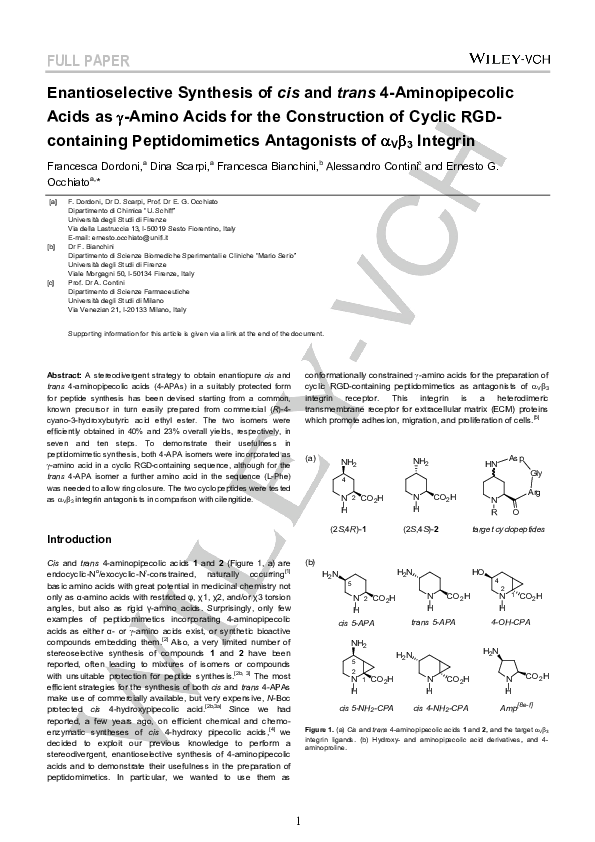 (PDF) Enantioselective Synthesis of cis and trans 4‐Aminopipecolic ...