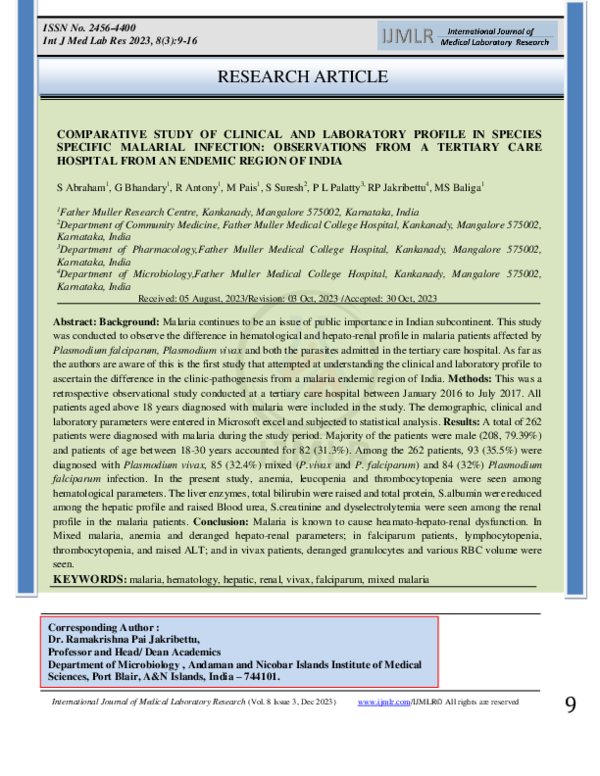 (PDF) COMPARATIVE STUDY OF CLINICAL AND LABORATORY PROFILE IN SPECIES ...