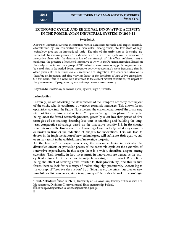 (PDF) Economic cycle and regional innovative activity in the Pomeranian ...