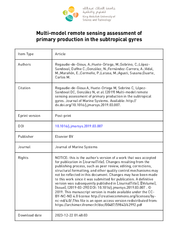 (PDF) Multi-model remote sensing assessment of primary production in ...