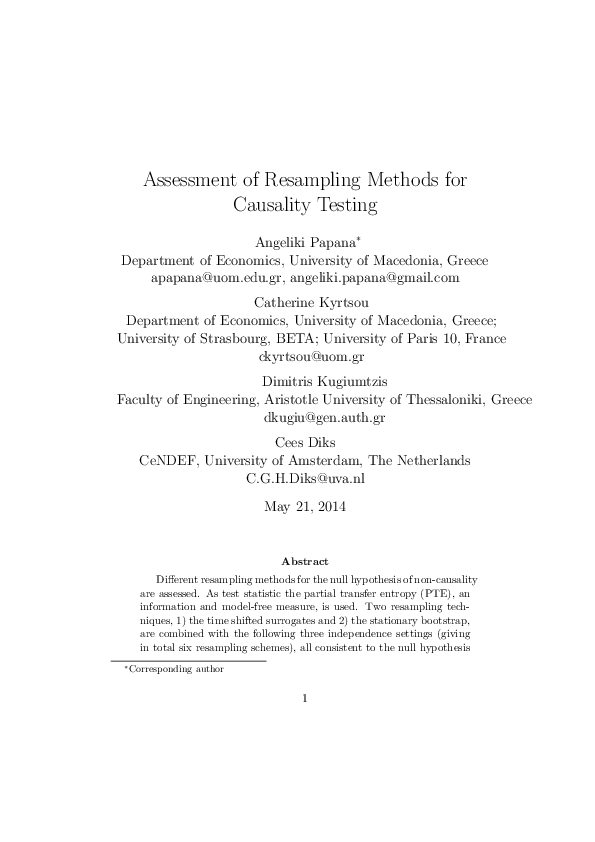 (PDF) Assessment of resampling methods for causality testing