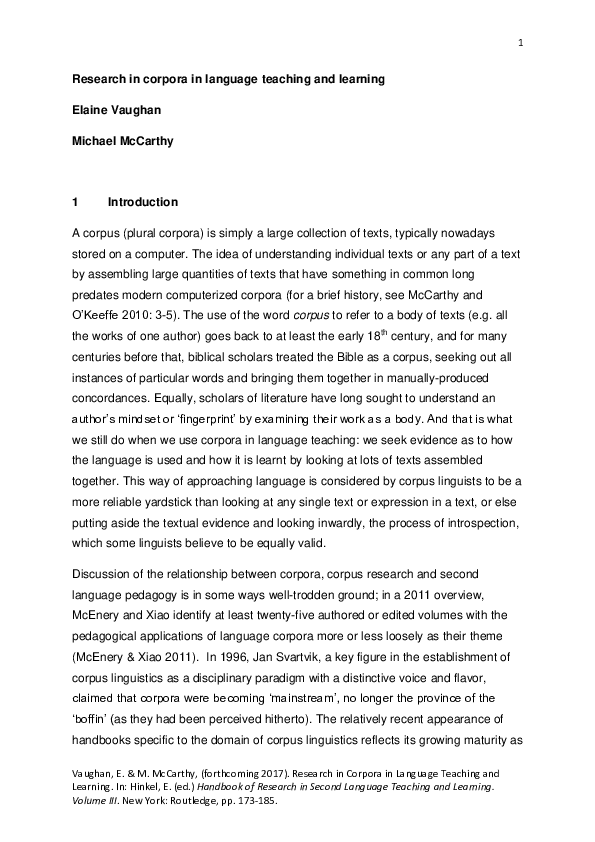 (PDF) Research in Corpora in Language Teaching and Learning