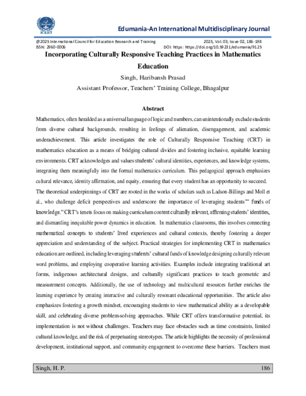 (PDF) Incorporating Culturally Responsive Teaching Practices in ...