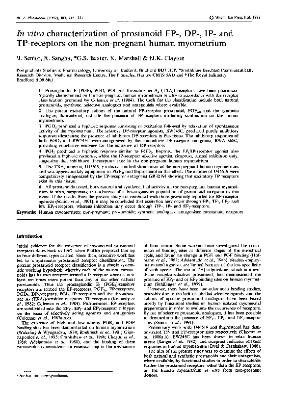 (PDF) In vitro characterization of prostanoid FP-, DP-, IP- and TP ...