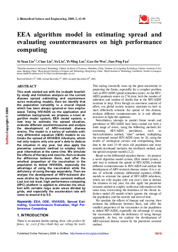 (PDF) EEA algorithm model in estimating spread and evaluating ...