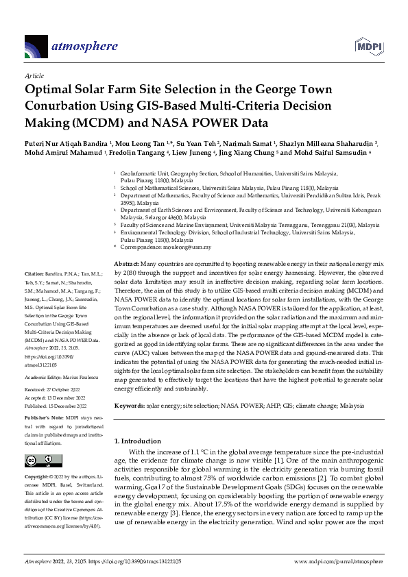 (PDF) Optimal Solar Farm Site Selection in the George Town Conurbation ...