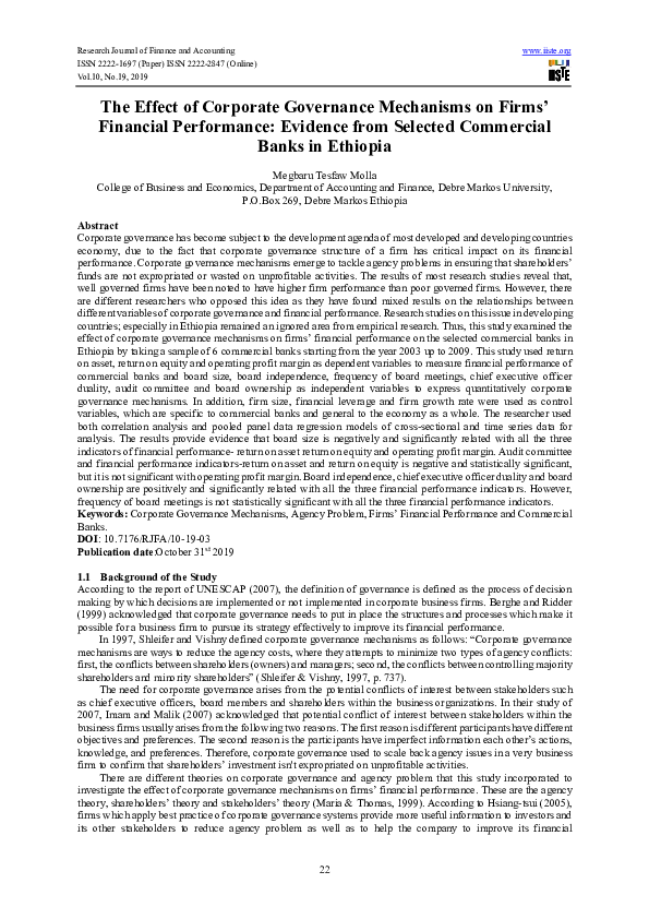 (PDF) The Effect of Corporate Governance Mechanisms on Firms' Financial ...