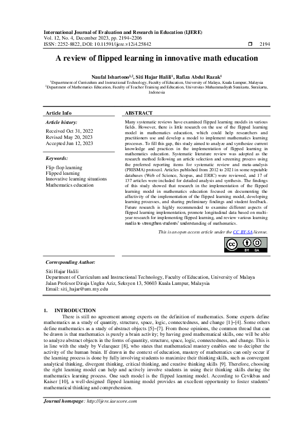 (PDF) A review of flipped learning in innovative math education