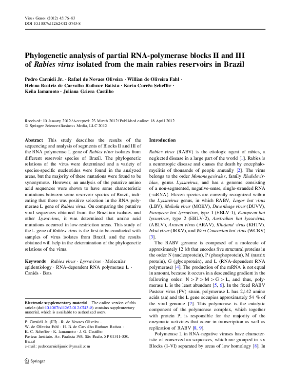 (PDF) Phylogenetic analysis of partial RNA-polymerase blocks II and III ...