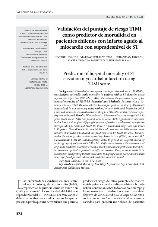 (PDF) Validación del puntaje de riesgo TIMI como predictor de ...