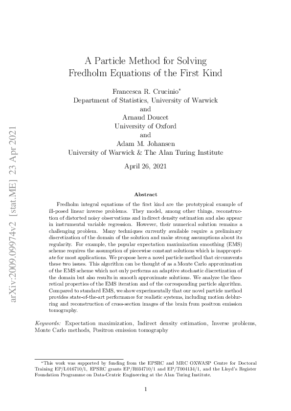 (PDF) A Particle Method for Solving Fredholm Equations of the First Kind