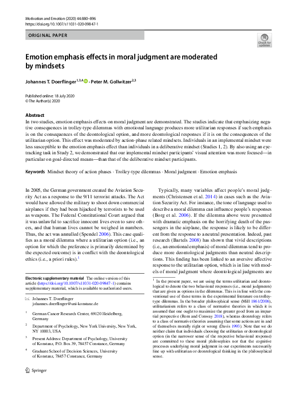 (PDF) Emotion emphasis effects in moral judgment are moderated by mindsets