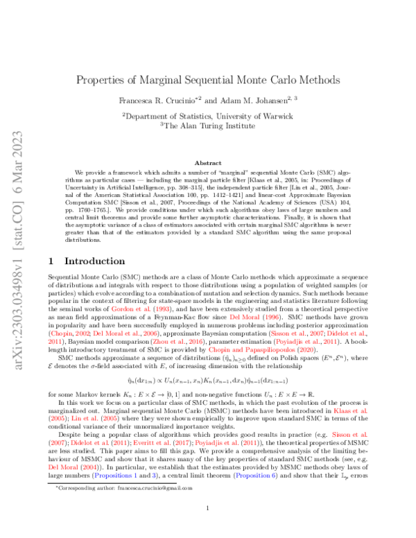 (PDF) Properties of Marginal Sequential Monte Carlo Methods