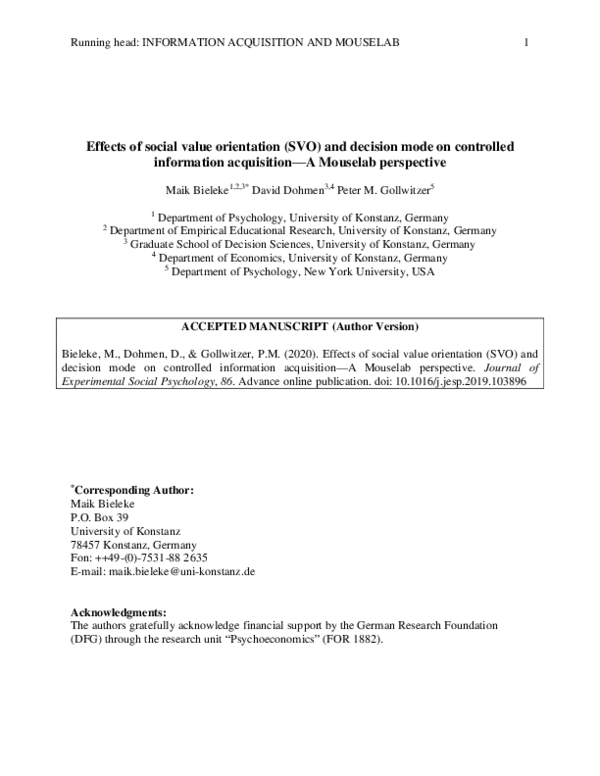 (PDF) Effects of social value orientation (SVO) and decision mode on ...