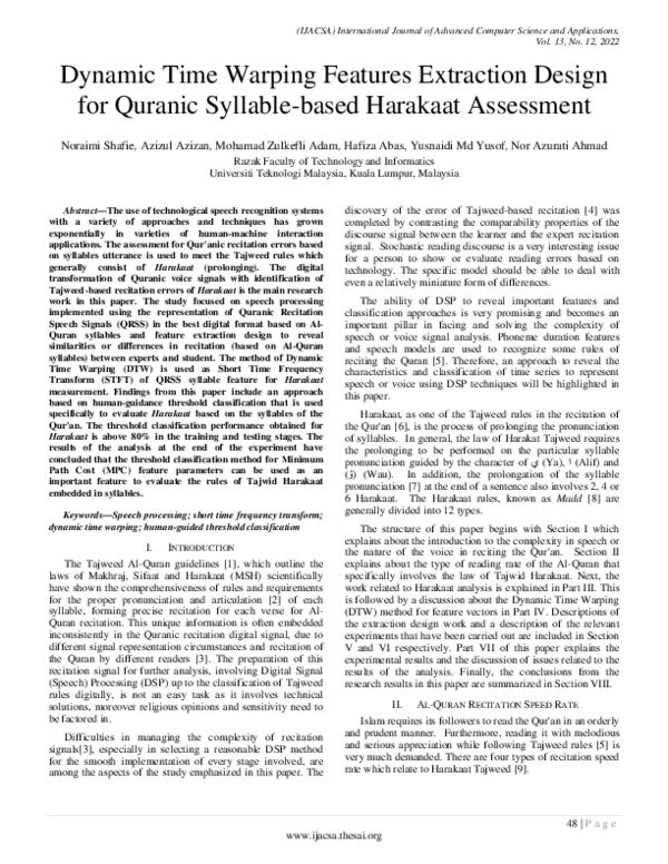 (PDF) Dynamic Time Warping Features Extraction Design for Quranic ...
