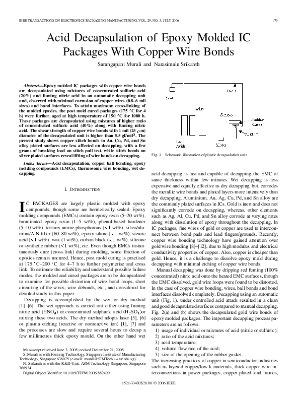 (PDF) Acid Decapsulation of Epoxy Molded IC Packages With Copper Wire Bonds