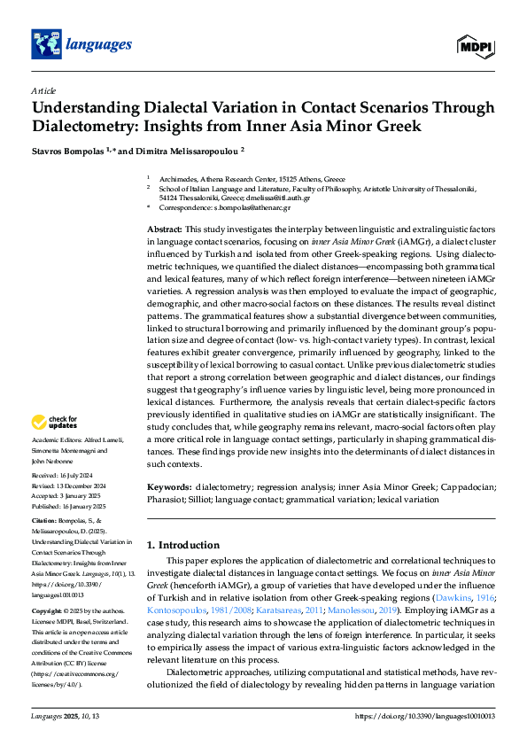(PDF) Understanding Dialectal Variation in Contact Scenarios Through ...