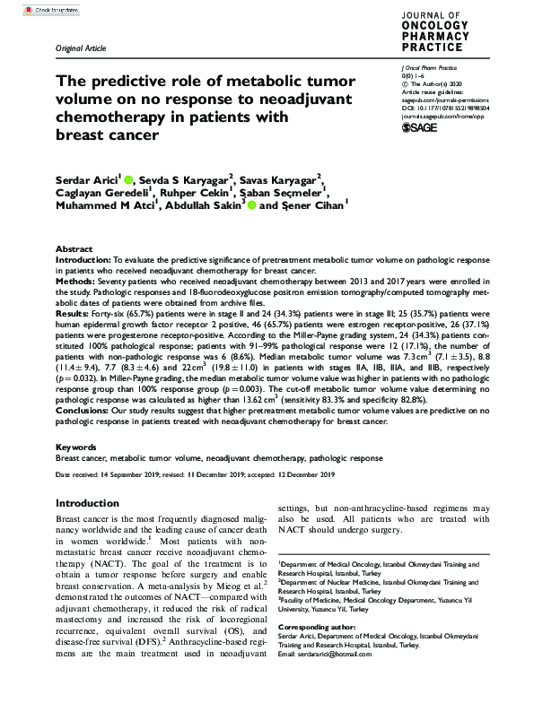 (PDF) The predictive role of metabolic tumor volume on no response to ...